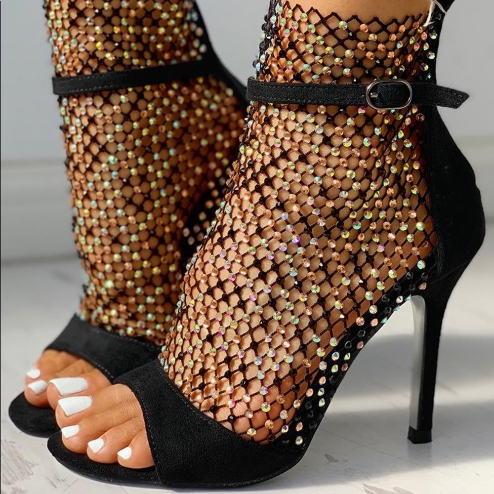 Crystal mesh heeled sandals
